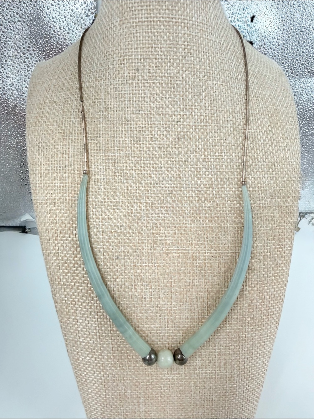 Jade dentalium shell liquid sterling silver necklace vintage tribal